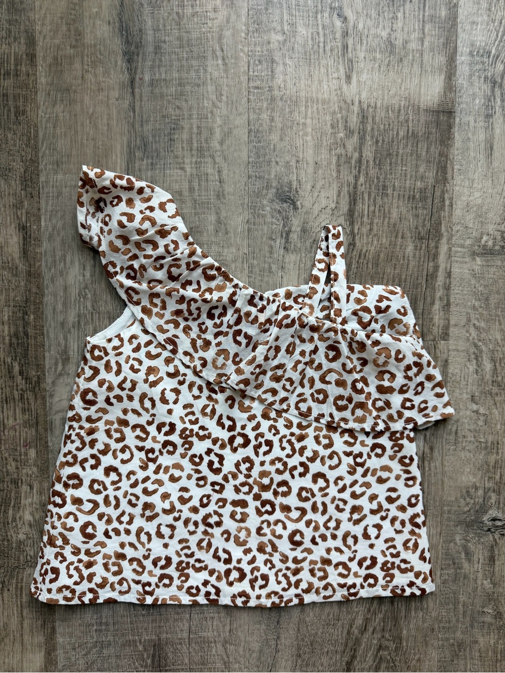 Janie and Jack White and Brown Leopard Print One-Shoulder Tank 2T